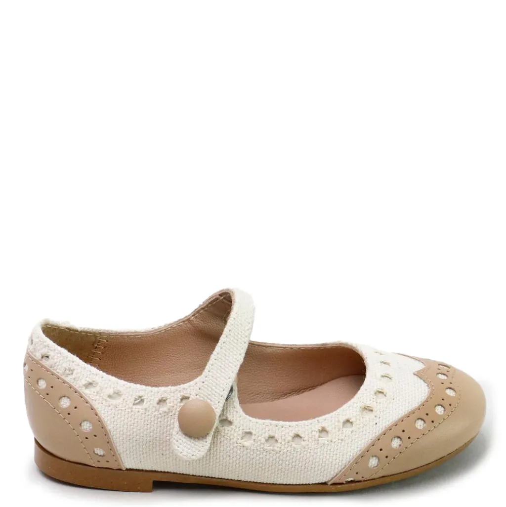 Papanatas Beige and White Linen Wingtip Mary Jane Fashion