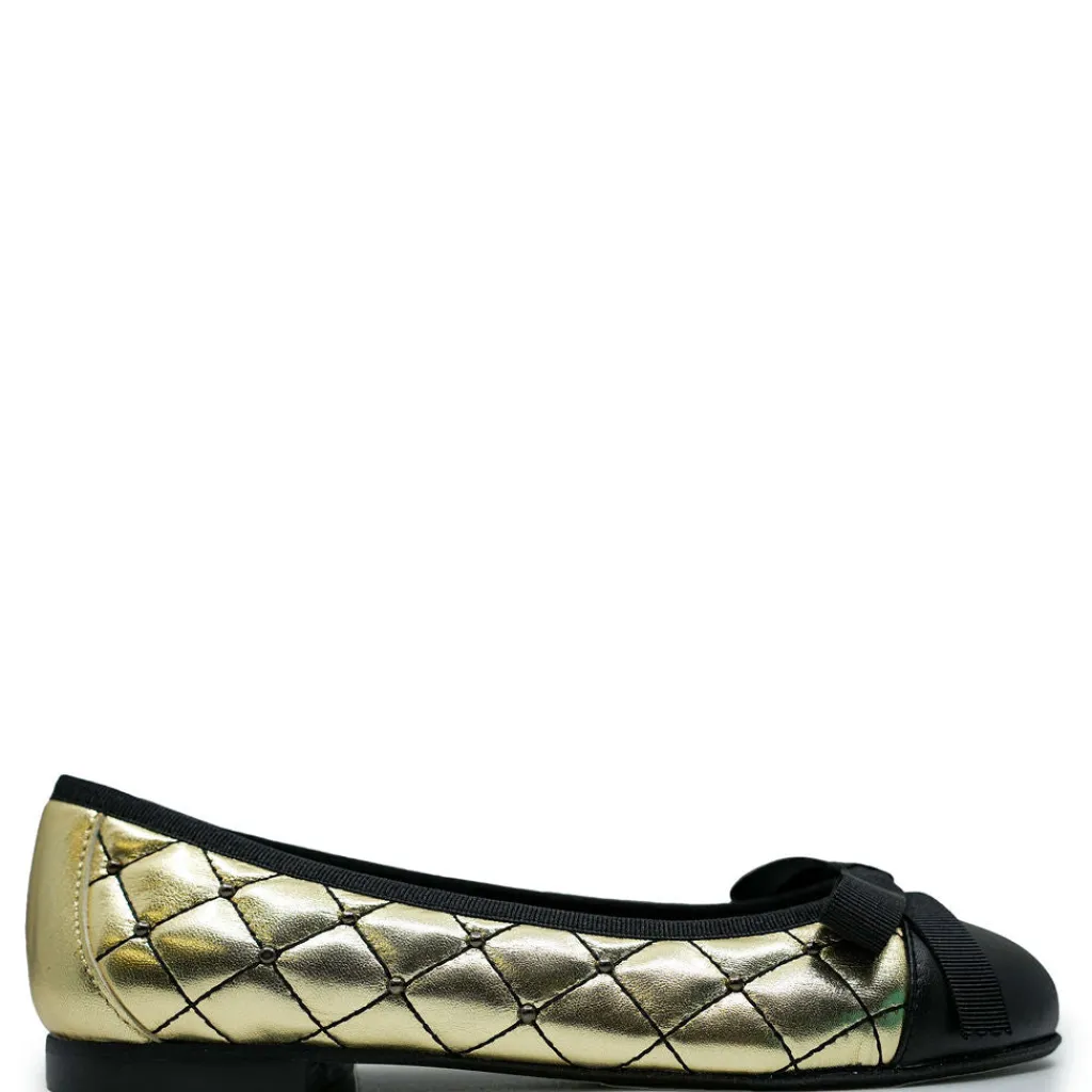Papanatas Black and Gold Studded Captoe Flat New