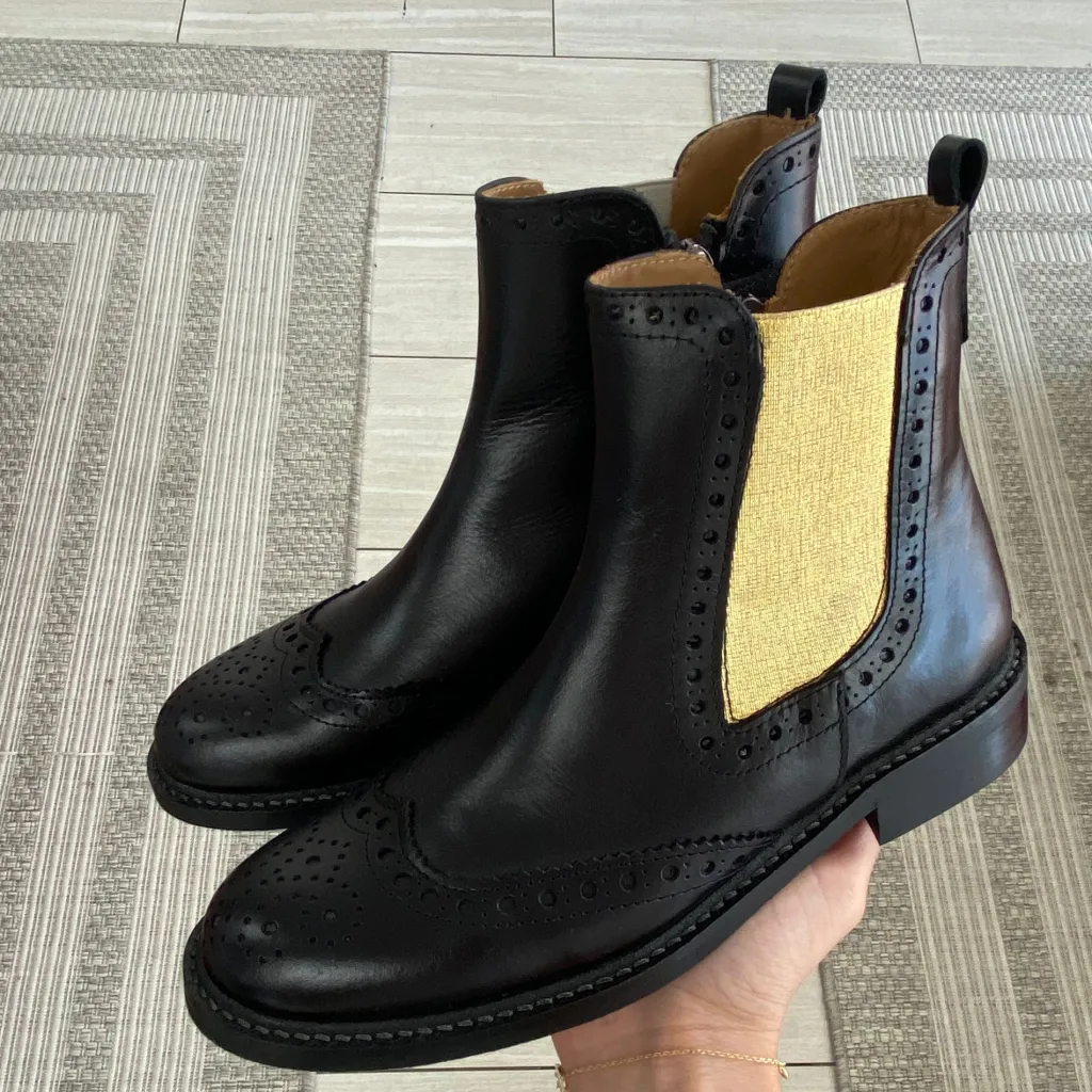 Papanatas Black and Gold Wingtip Bootie Discount