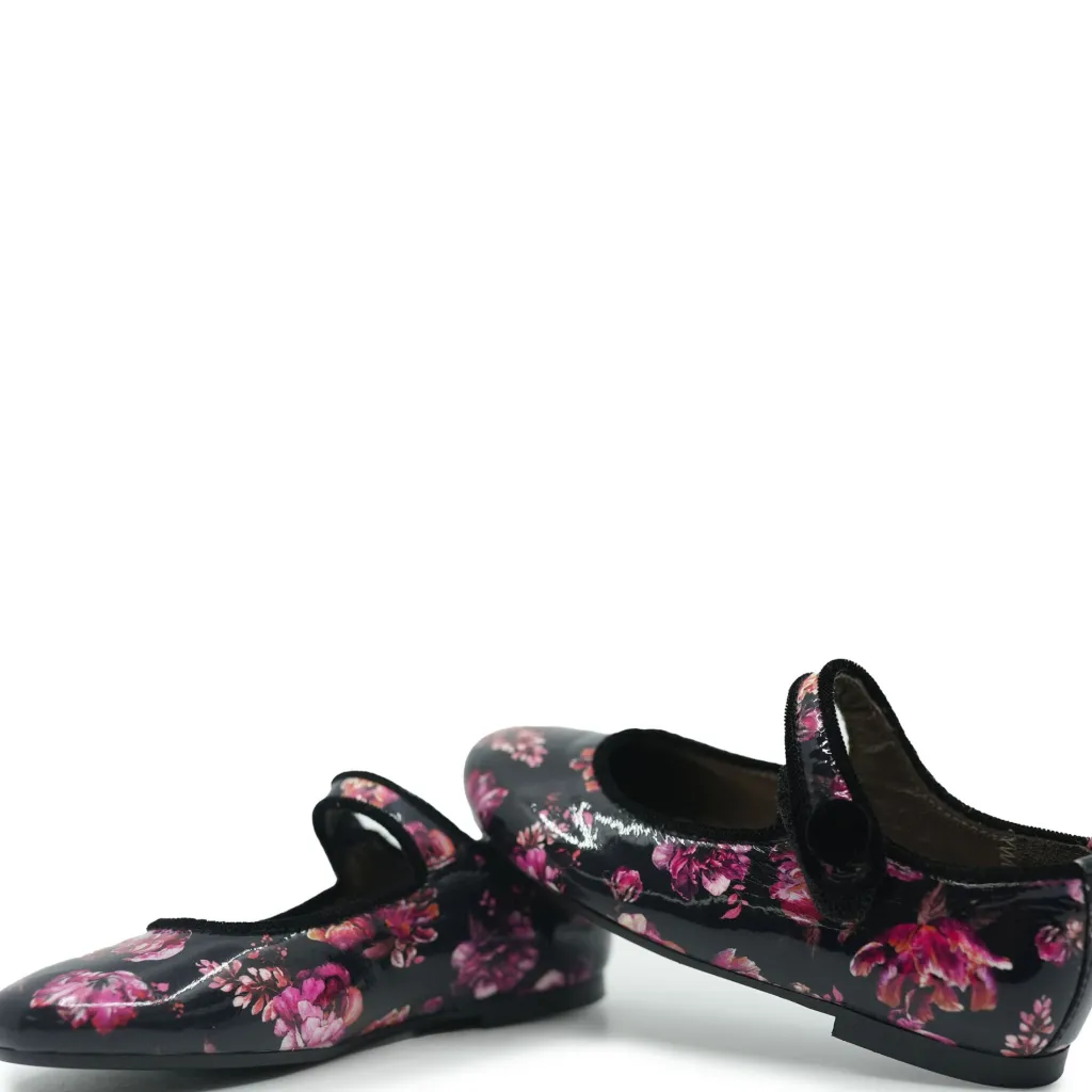 Papanatas Black and Pink Floral Patent Mary Jane Sale