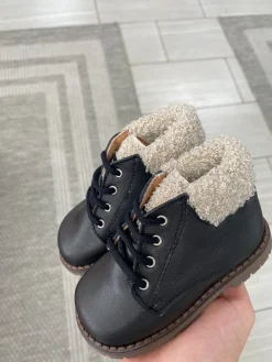 Papanatas Black and Taupe Fur Chunky Baby Bootie Hot
