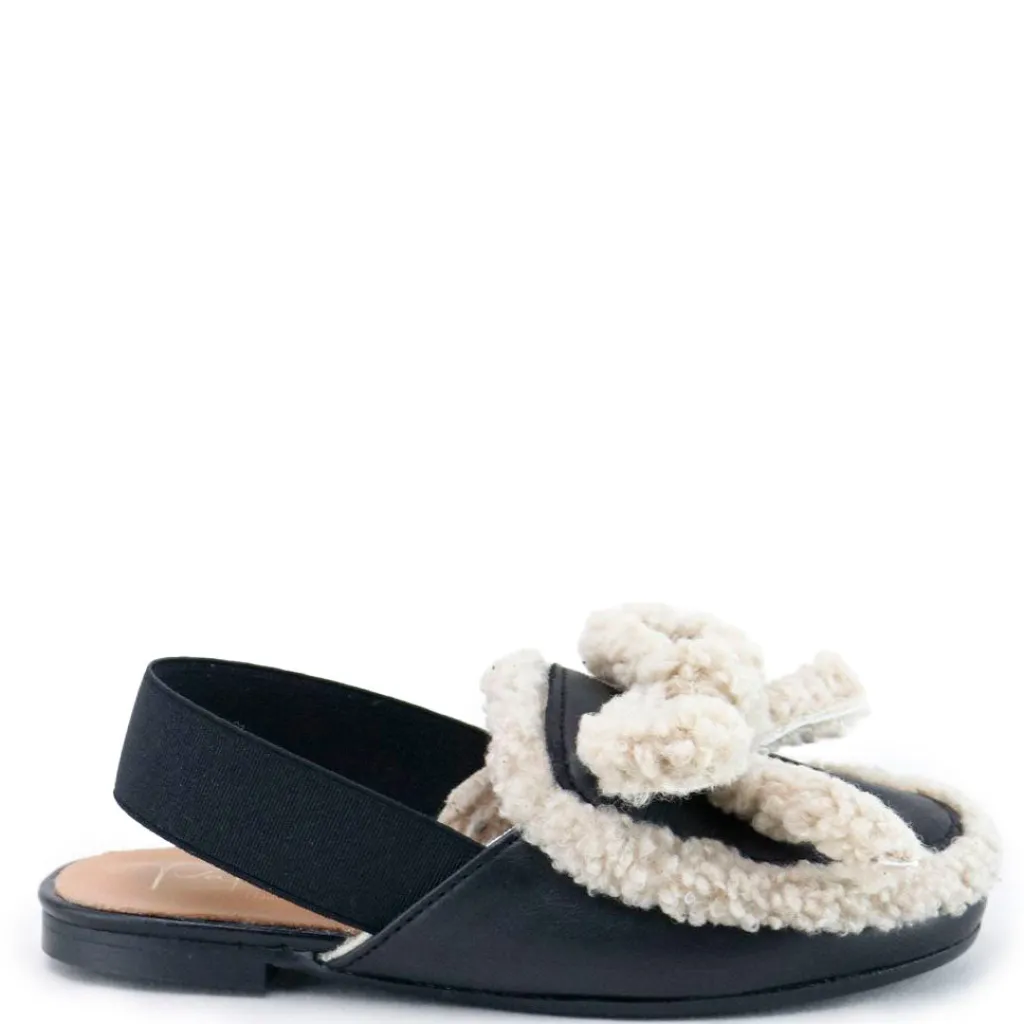 Papanatas Black and White Shearling Bow Mule Best