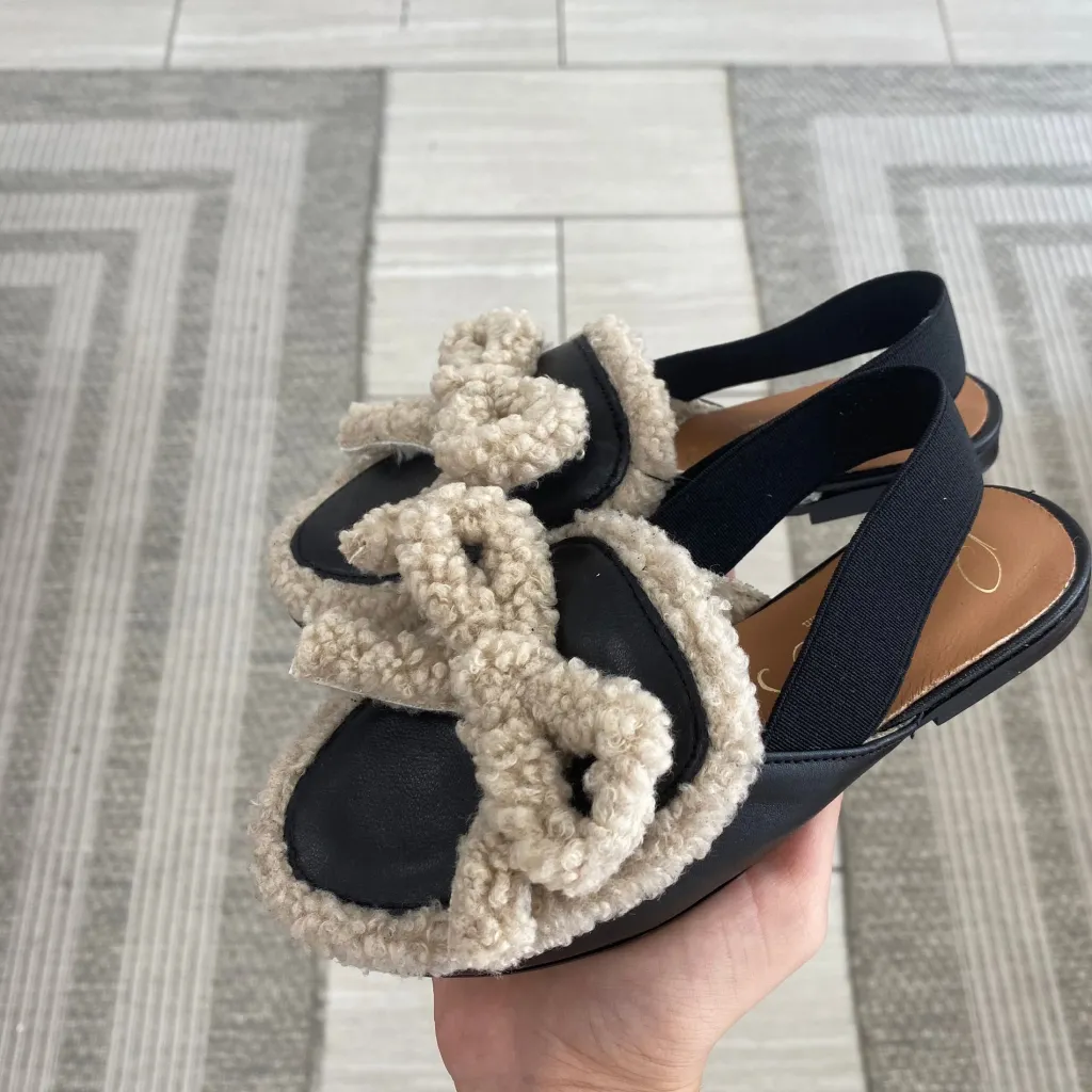 Papanatas Black and White Shearling Bow Mule Best