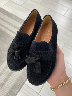 Papanatas Black Corduroy Tassel Loafer Sale