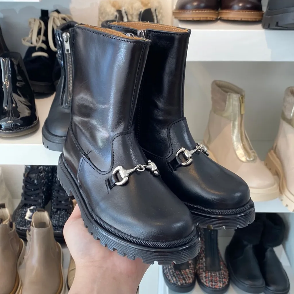 Papanatas Black Leather Buckle Boot Clearance