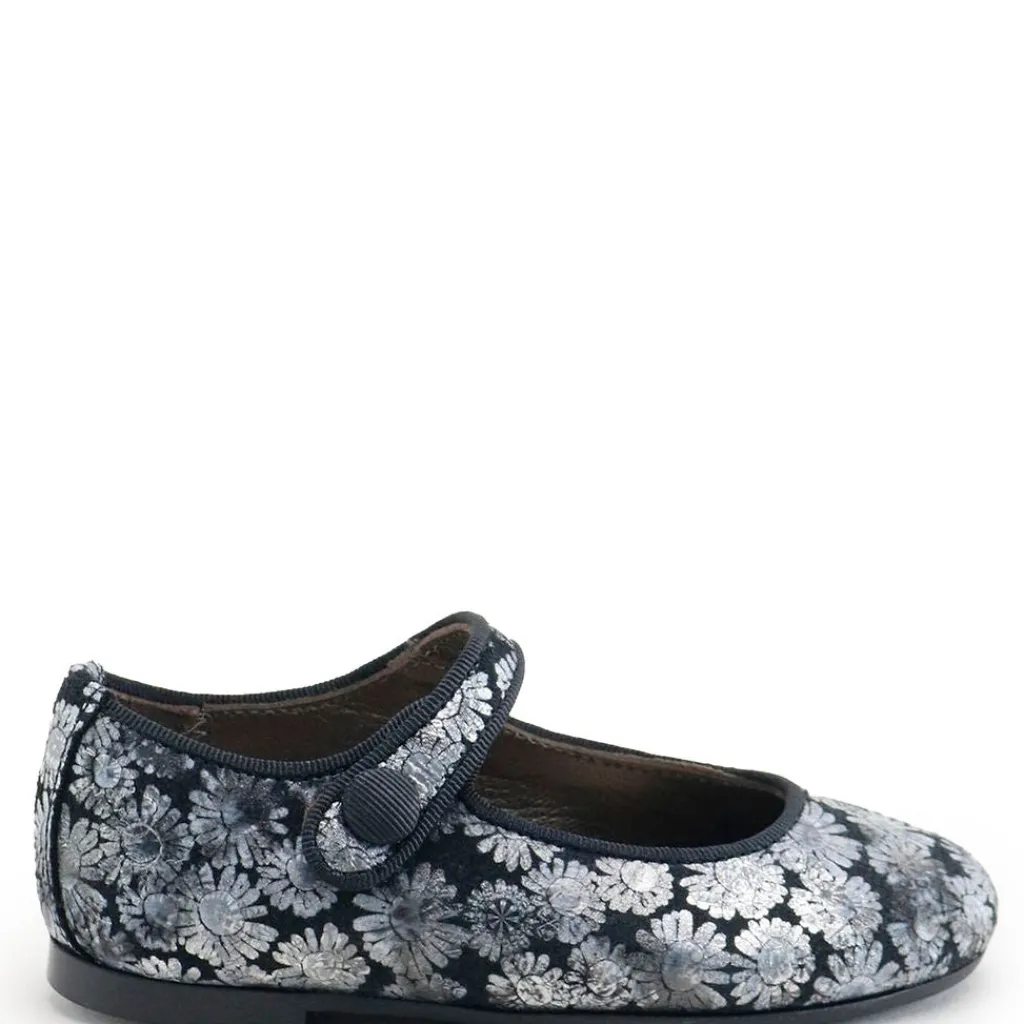Papanatas Black Metallic Flower Mary Jane Online