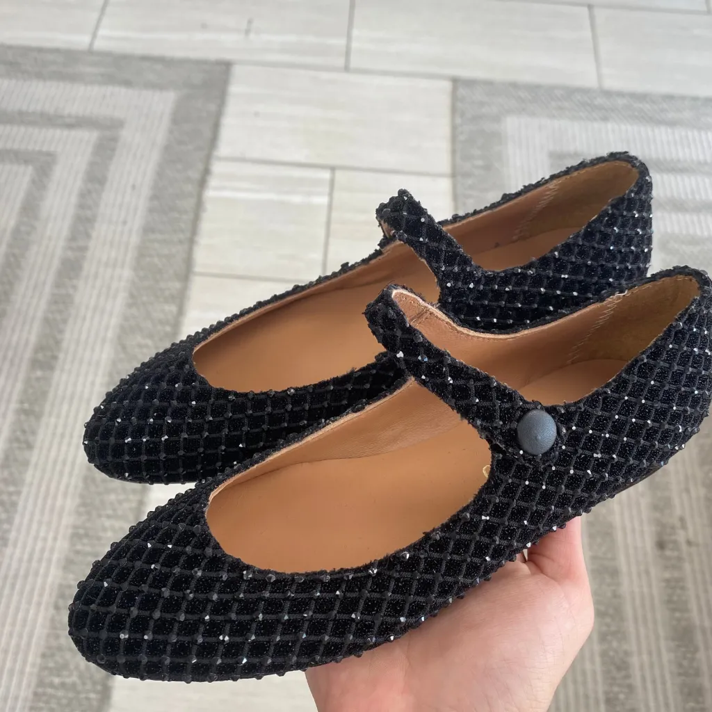 Papanatas Black Rhinestone Pointed Mary Jane New