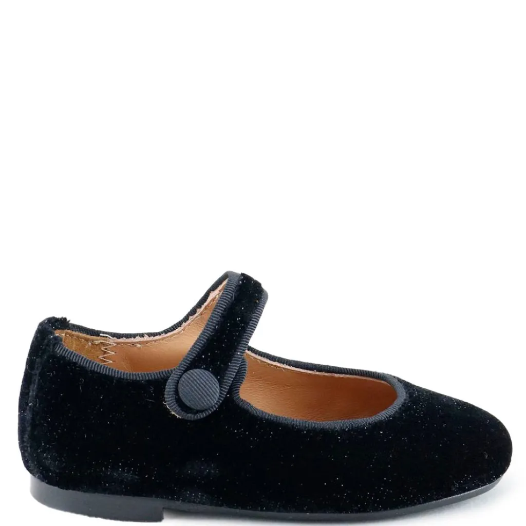 Papanatas Black Sparkle Velvet Mary Jane Hot