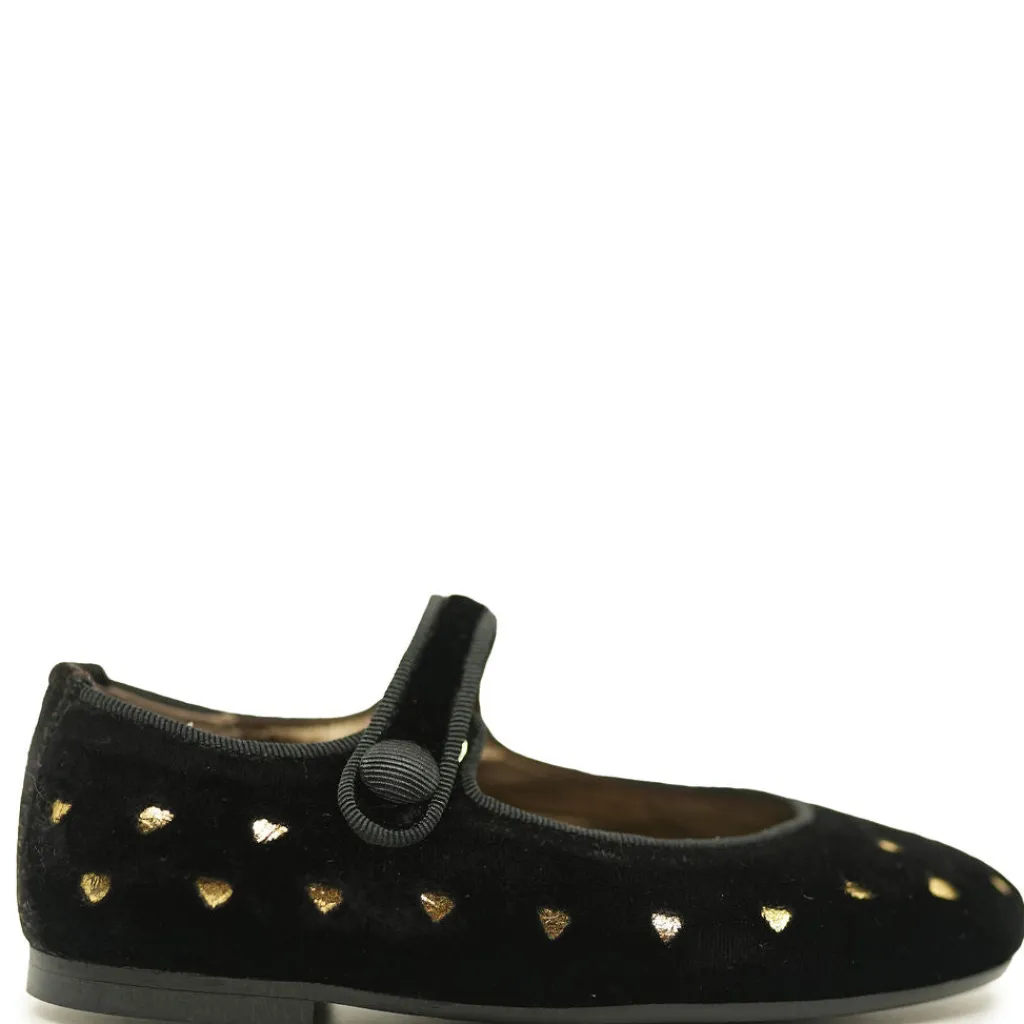 Papanatas Black Velvet Hearts Mary Jane Clearance