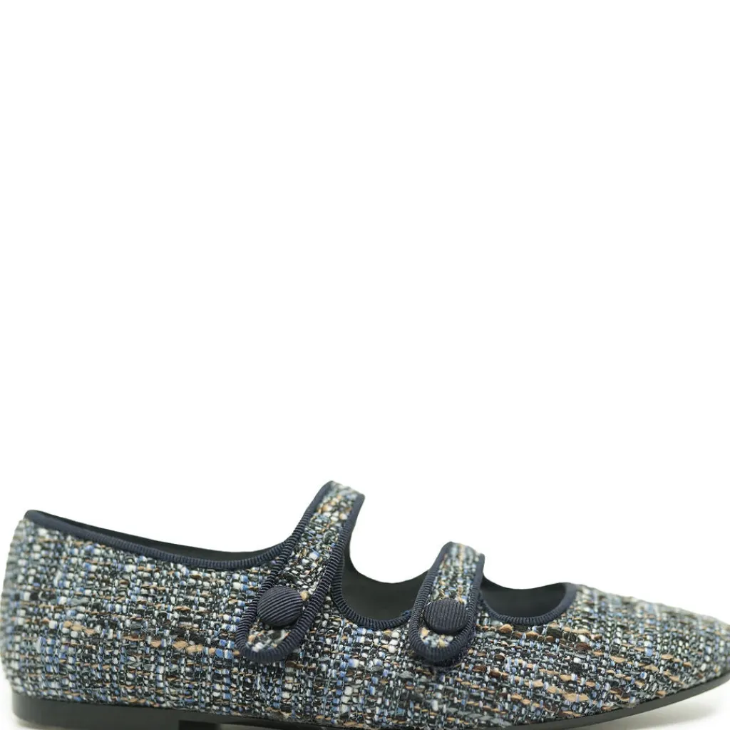 Papanatas Blue Tweed Double Strap Mary Jane Outlet