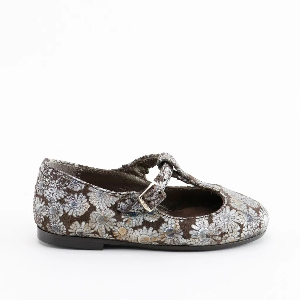Papanatas Brown and Silver Floral T-Strap Mary Jane Hot