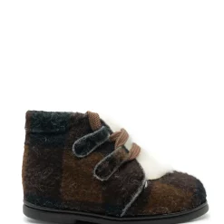 Papanatas Brown Plaid and Fur Baby Bootie Sale