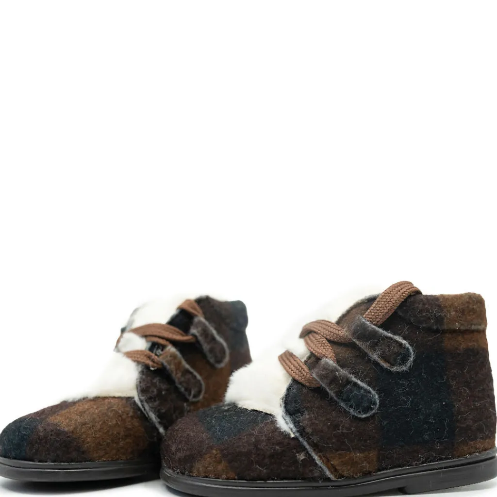 Papanatas Brown Plaid and Fur Baby Bootie Sale
