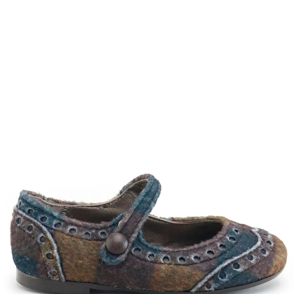 Papanatas Brown Plaid Wool Wingtip Mary Jane Discount