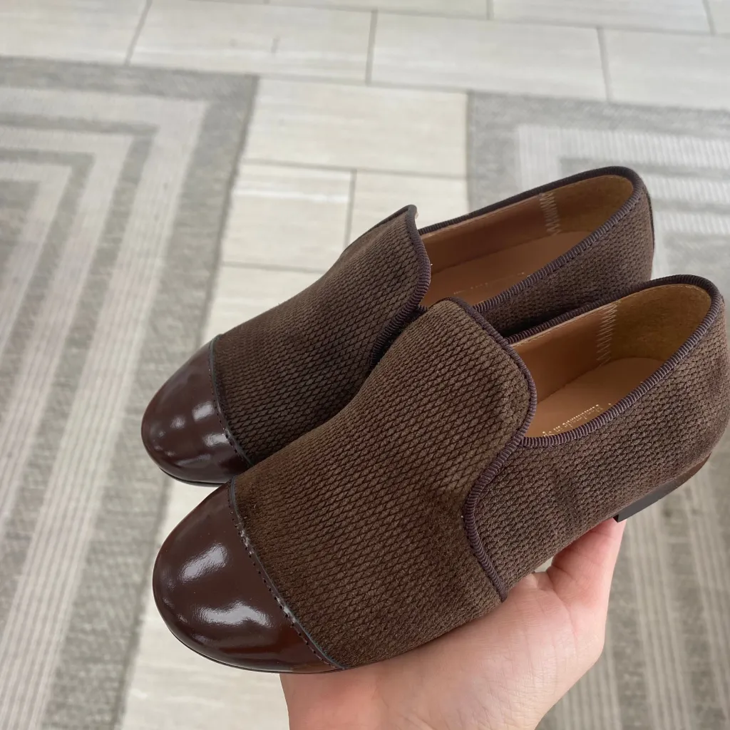 Papanatas Brown Textured Captoe Smoking Loafer Clearance