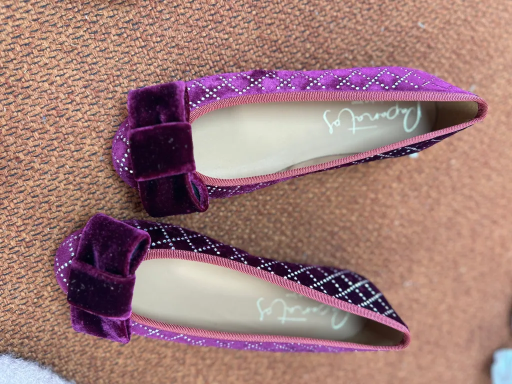 Papanatas Burgundy Velvet Studded Bow Flat Outlet