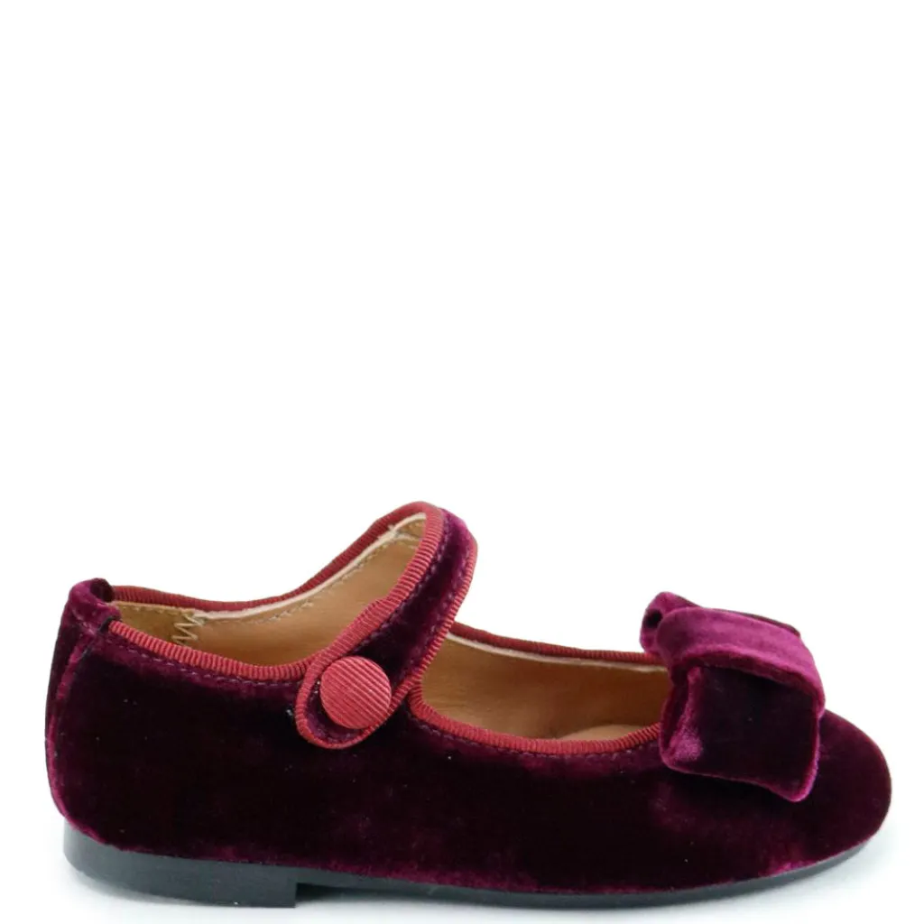 Papanatas Burgundy Velvet Bow Mary Jane Fashion