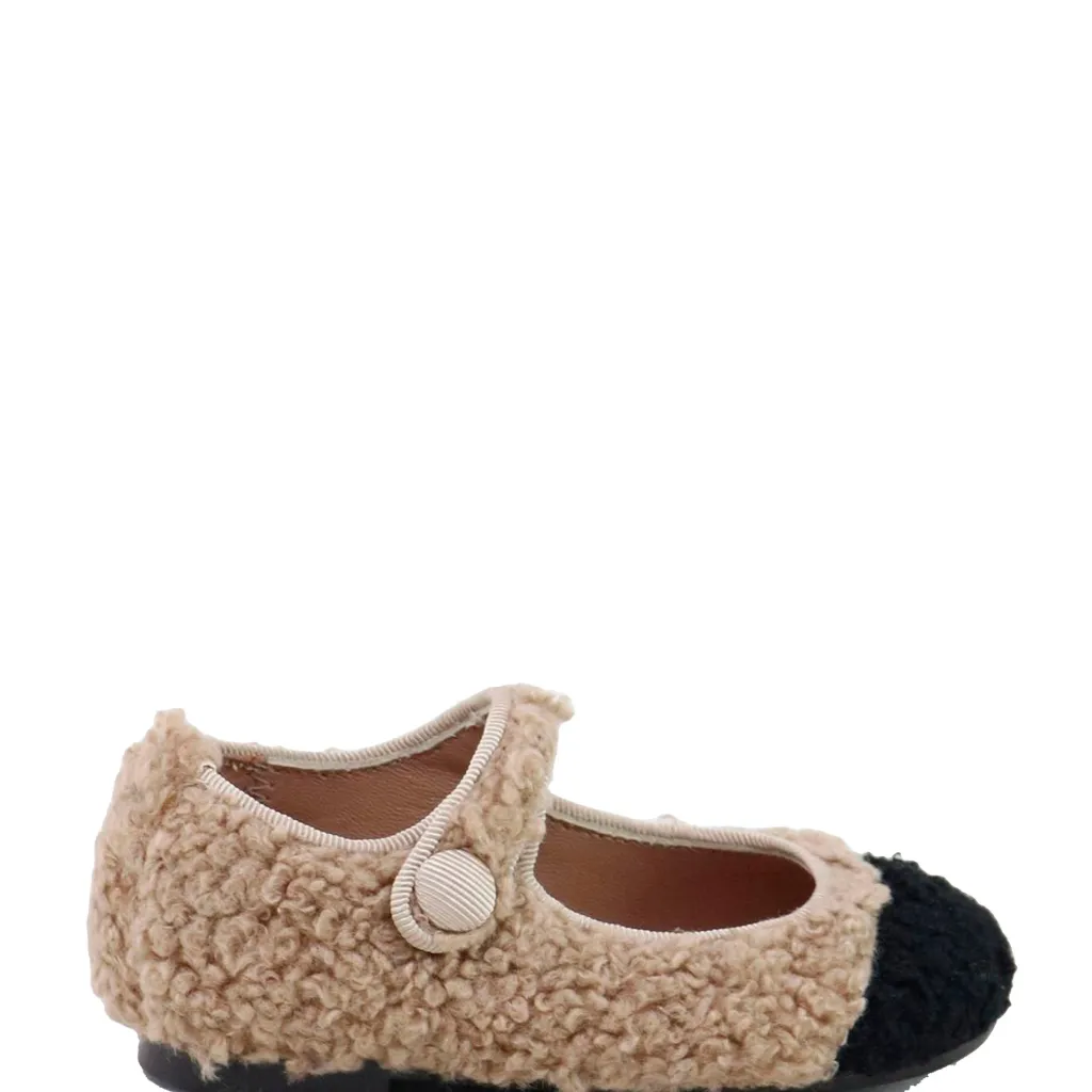 Papanatas Camel and Black Shearling Captoe Mary Jane Outlet