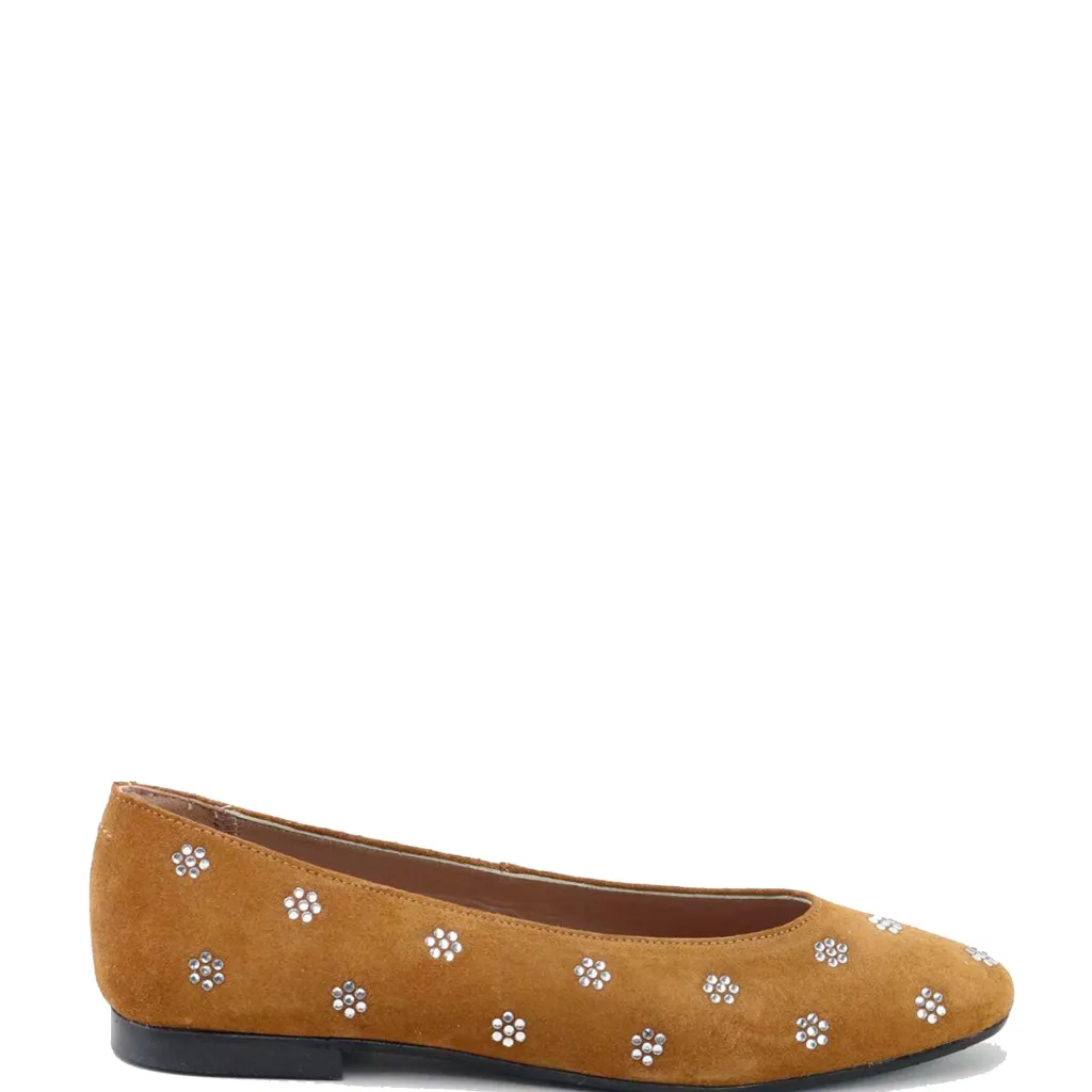 Papanatas Cognac Floral Studded Flat Outlet