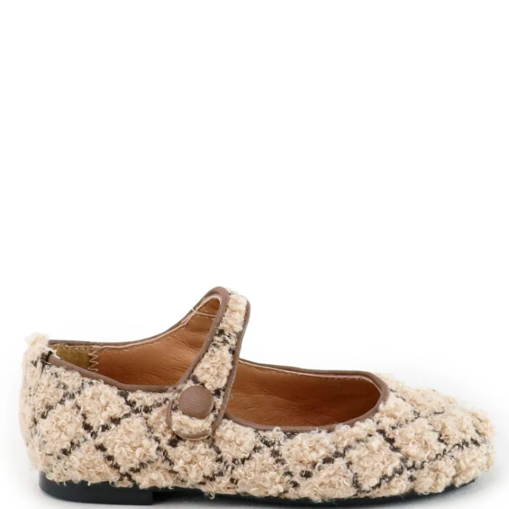 Papanatas Cream Checkered Shearling Mary Jane New