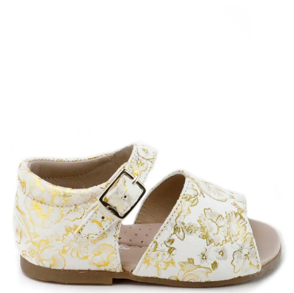 Papanatas Gold and White Floral Baby Sandal Online