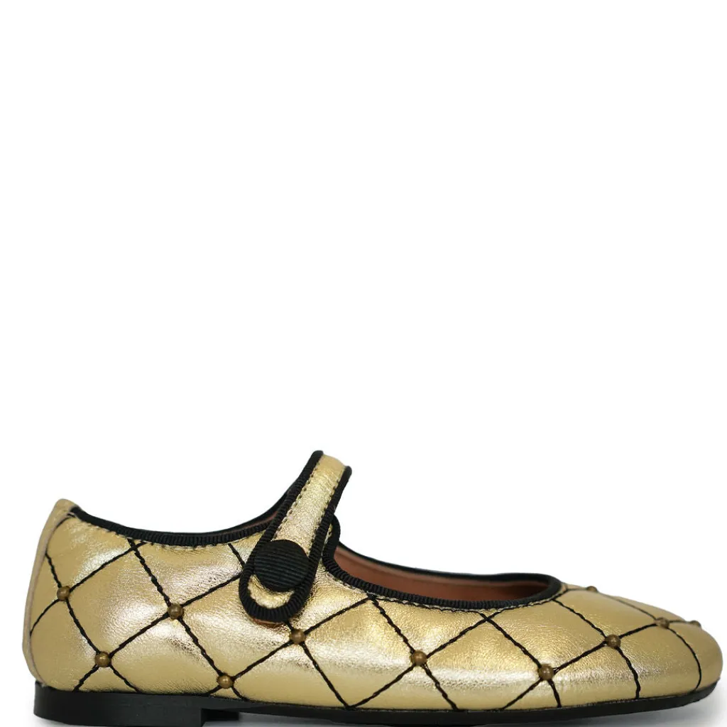 Papanatas Gold Quilted Stud Mary Jane Best