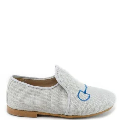 Papanatas Gray Linen Embroidered Smoking Loafer Hot