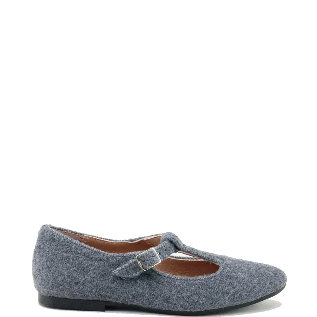 Papanatas Gray Wool Pointed T Strap Mary Jane Outlet