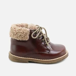 Papanatas Hazelnut and Shearling Cuff Baby Bootie New