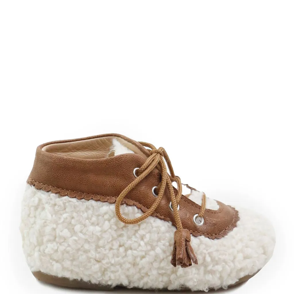 Papanatas Ivory and Camel Shearling Baby Bootie New