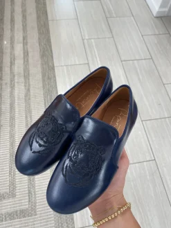 Papanatas Navy Embroidered Smoking Loafer Discount