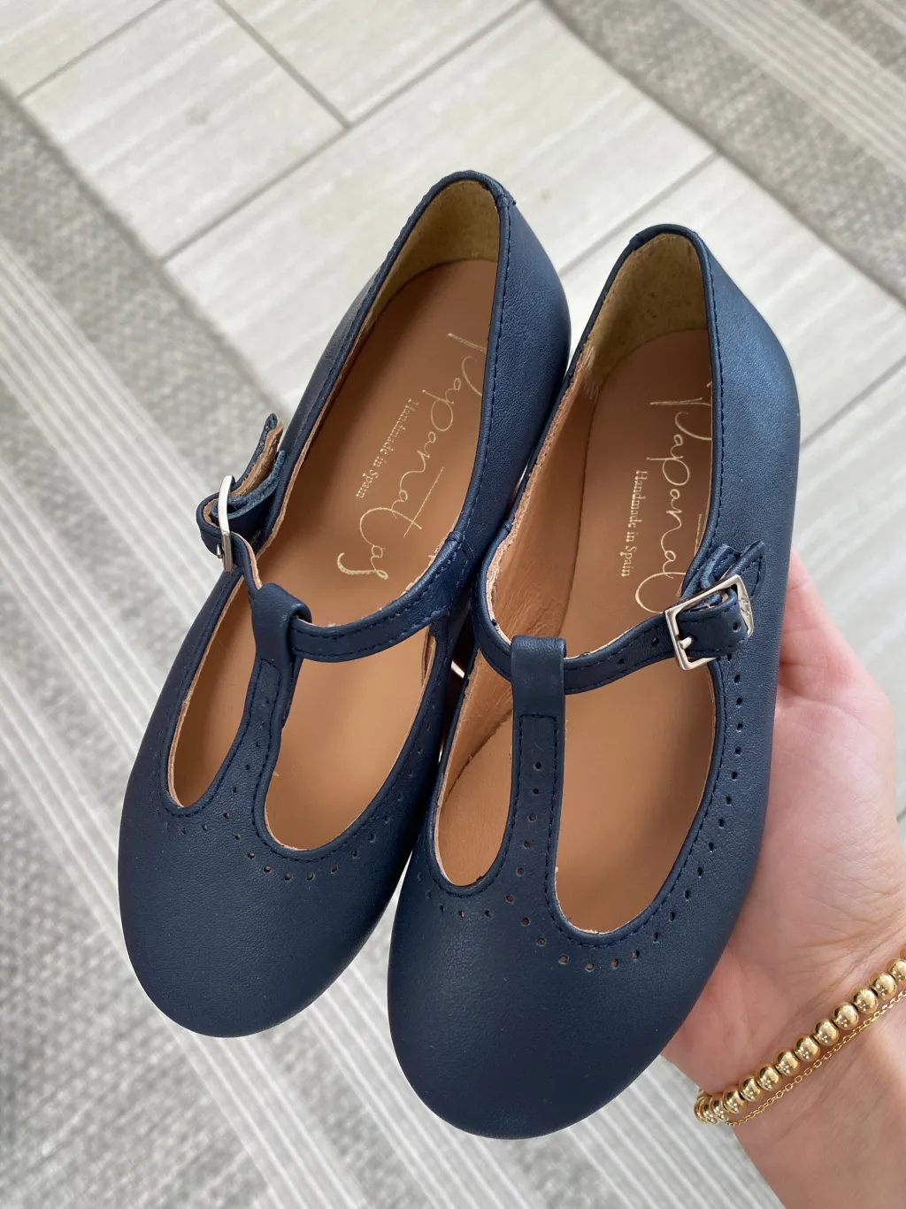 Papanatas Navy Leather T Strap Mary Jane Fashion