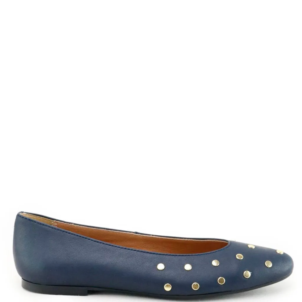 Papanatas Navy Studded Leather V Flat Best