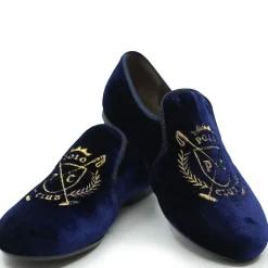 Papanatas Navy Velvet Polo Club Embroidered Smoking Loafer Sale