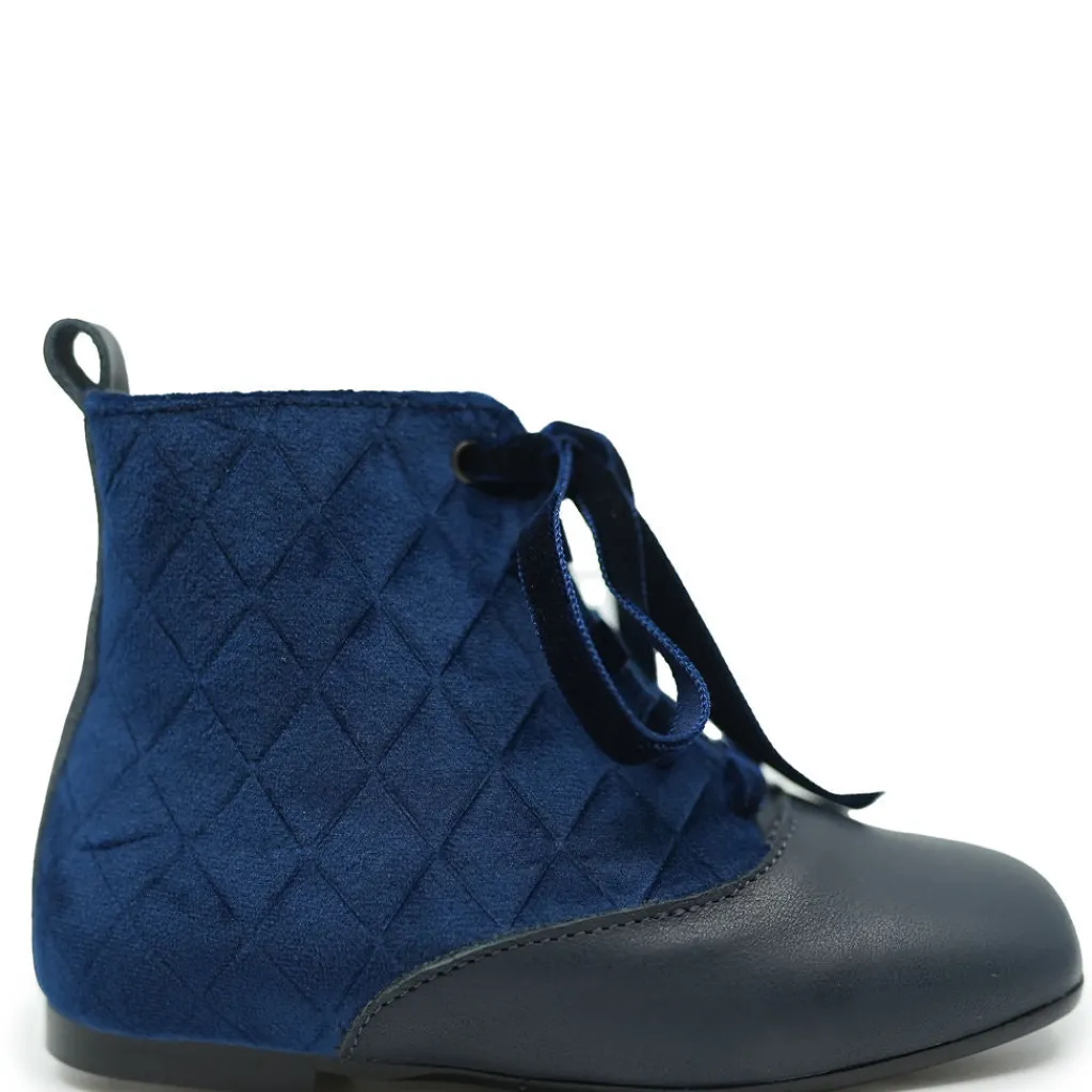 Papanatas Navy Velvet Square Toe Bootie Clearance