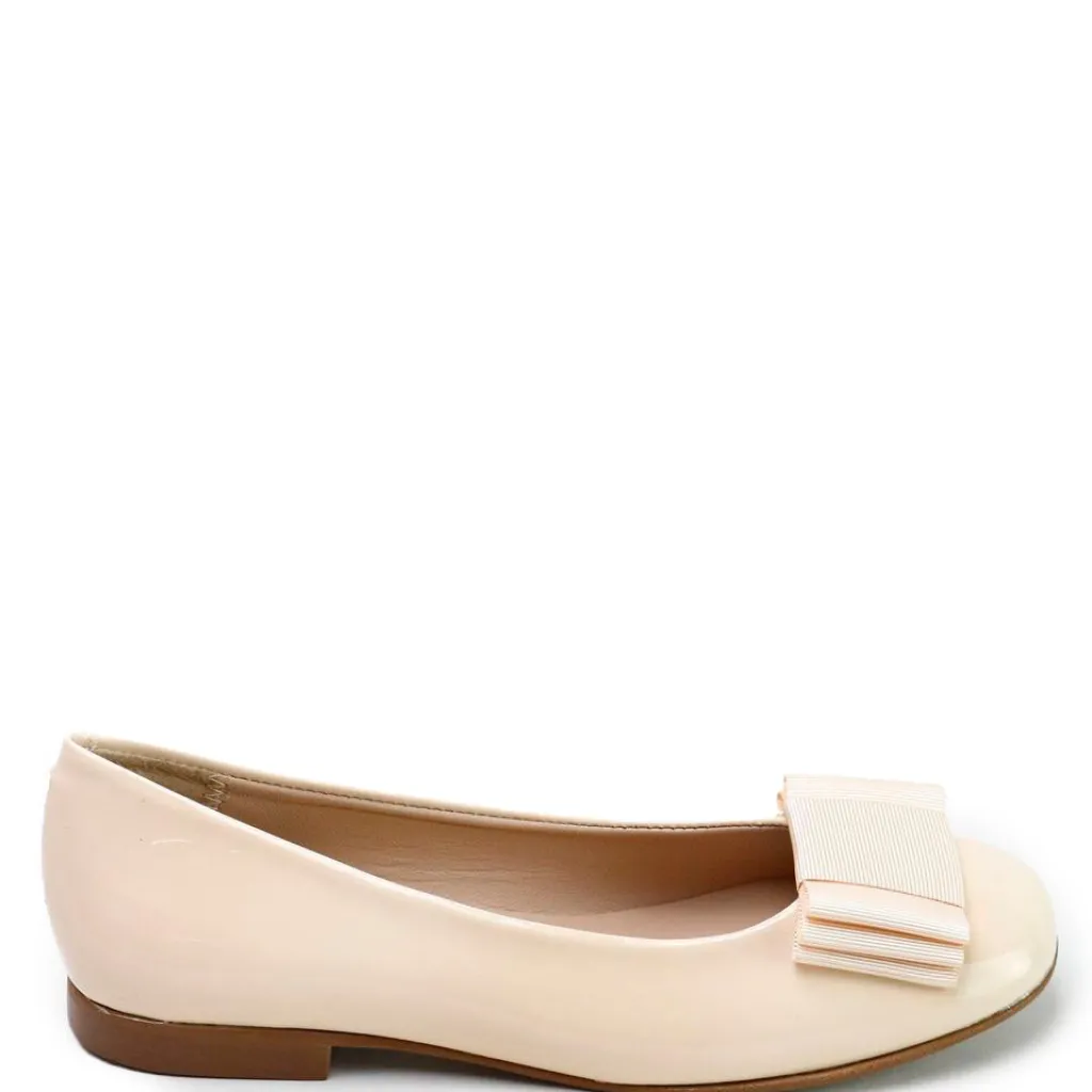 Papanatas Nude Leather Bow Flat Clearance