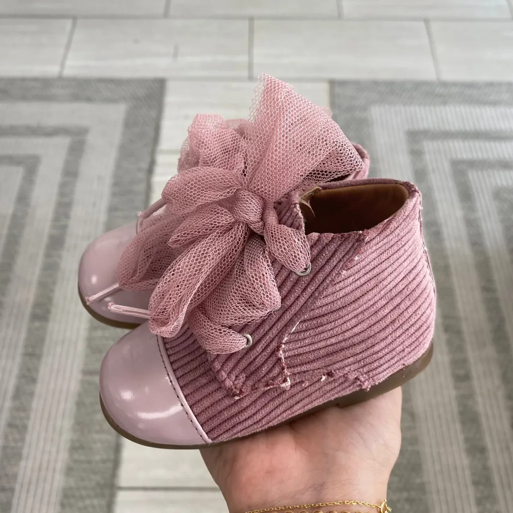 Papanatas Pink Corduroy Cap Baby Bootie Sale