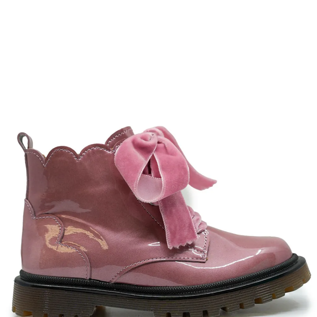 Papanatas Pink Patent Scalloped Velvet Lace Bootie Fashion