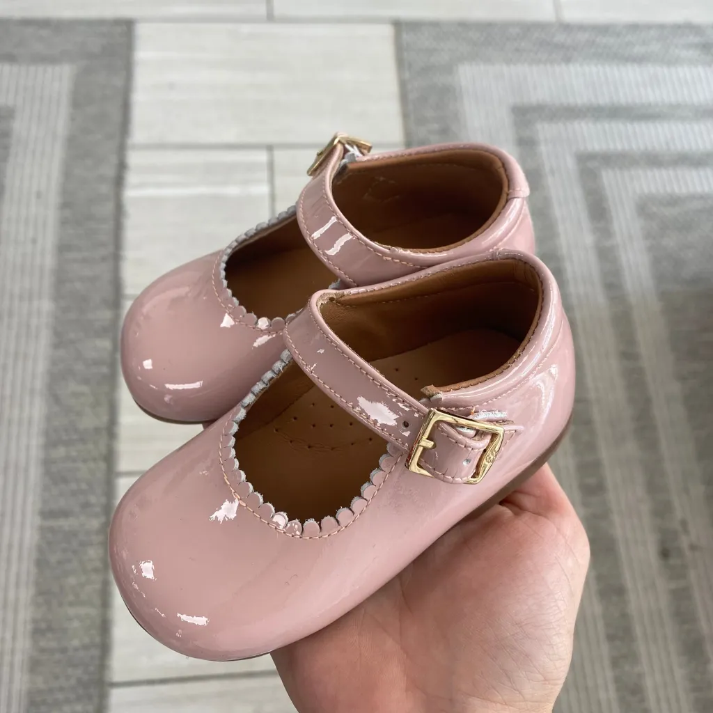 Papanatas Pink Patent Scalloped Baby Shoe Discount