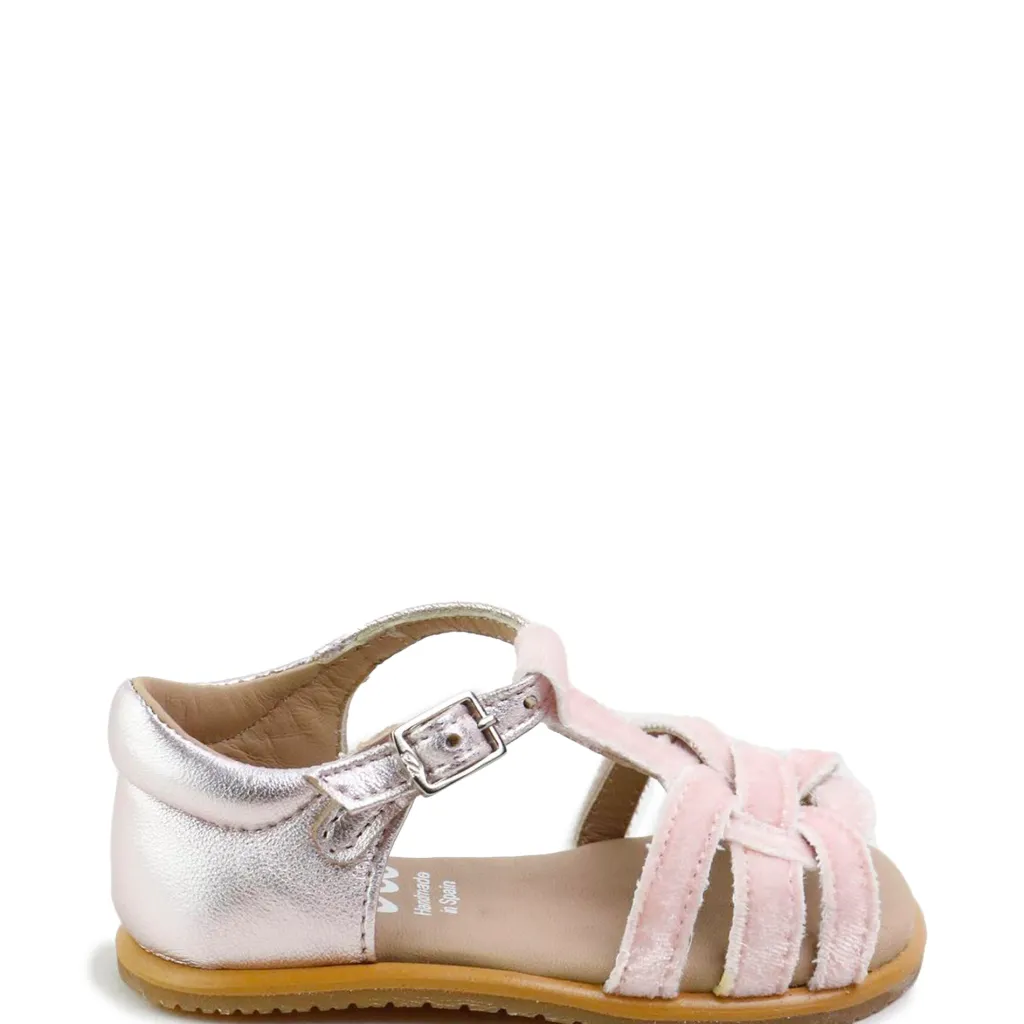 Papanatas Pink Velvet and Silver Baby Sandal Online