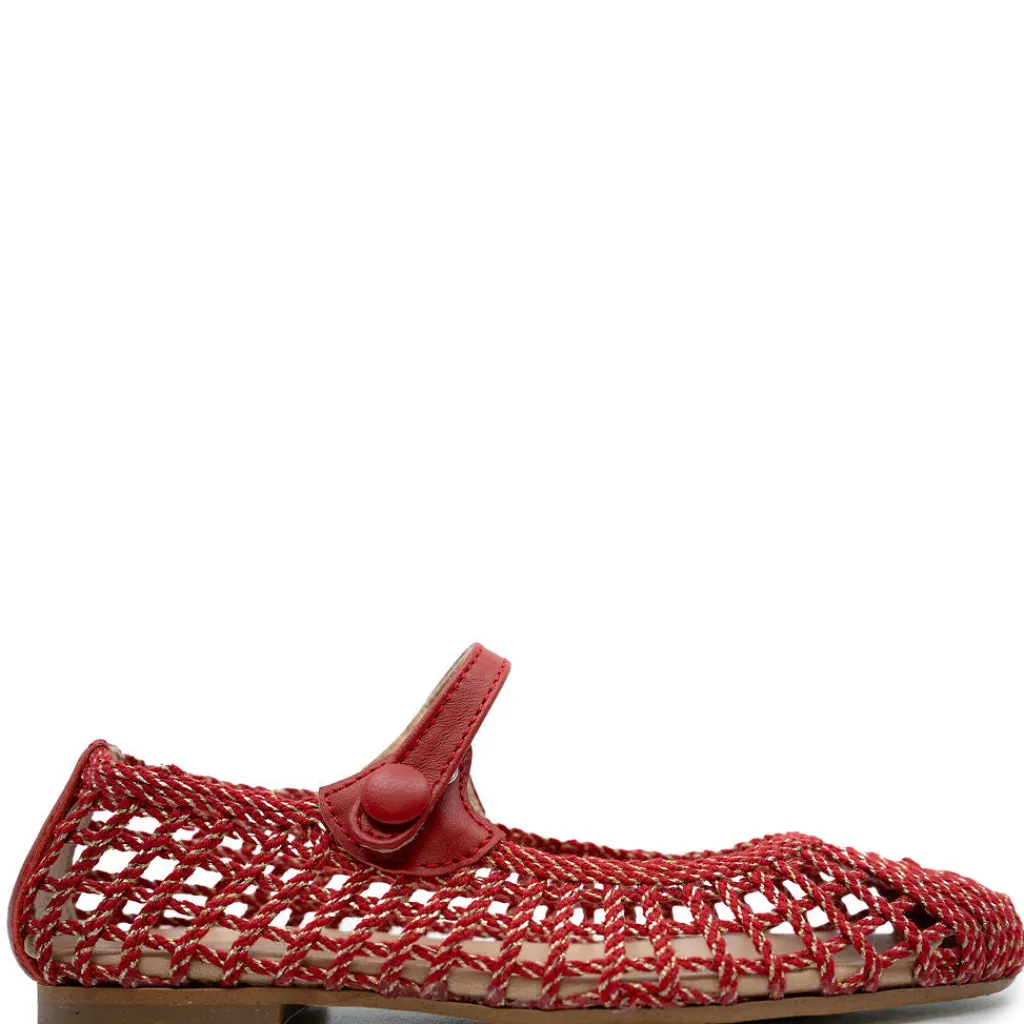 Papanatas Red And Gold Basketweave Mary Jane New