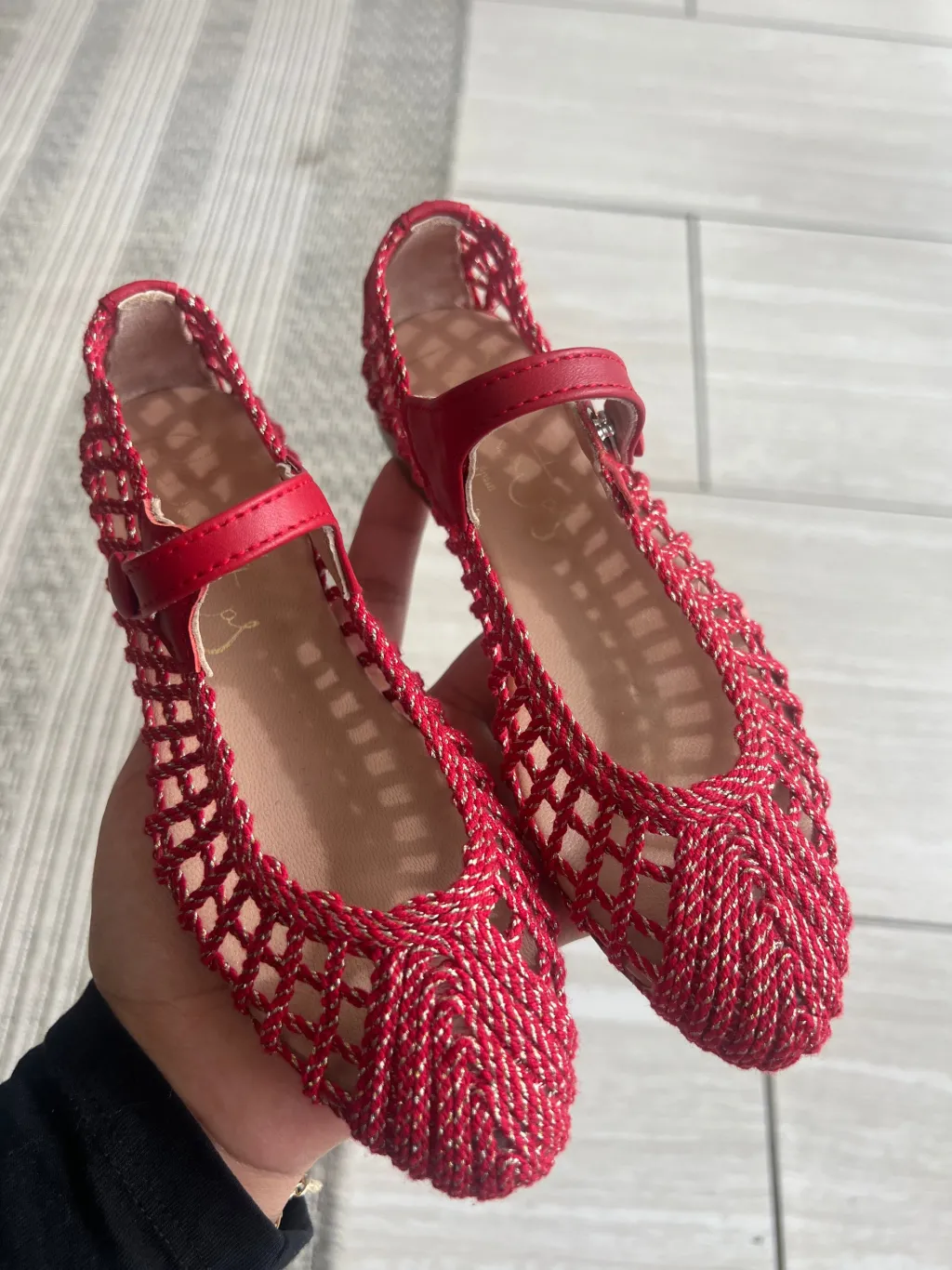 Papanatas Red And Gold Basketweave Mary Jane New
