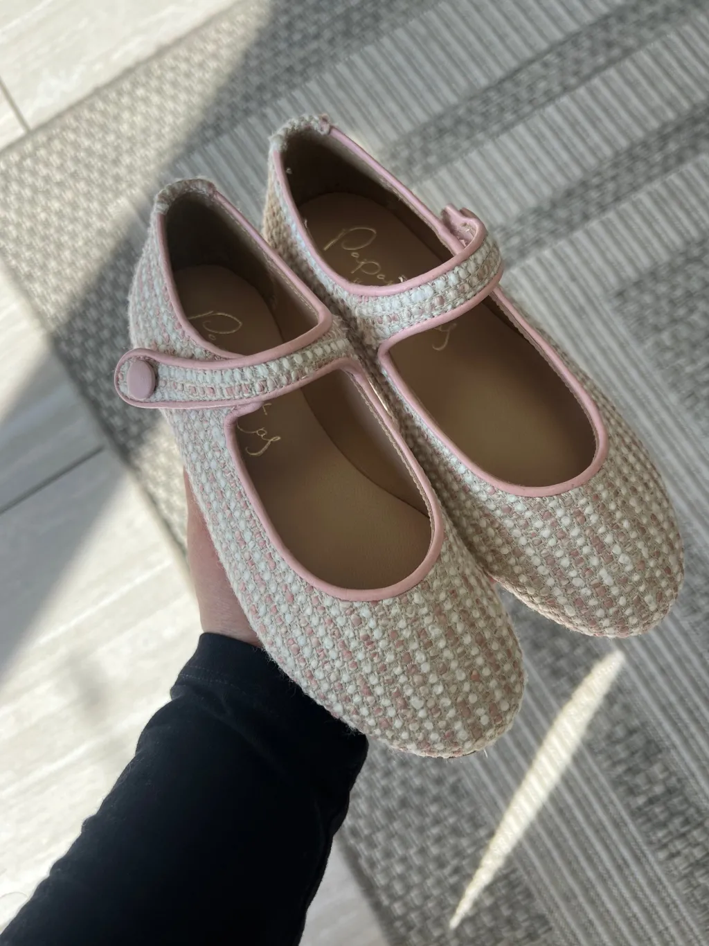 Papanatas Rose and White Linen Weave Mary Jane Best