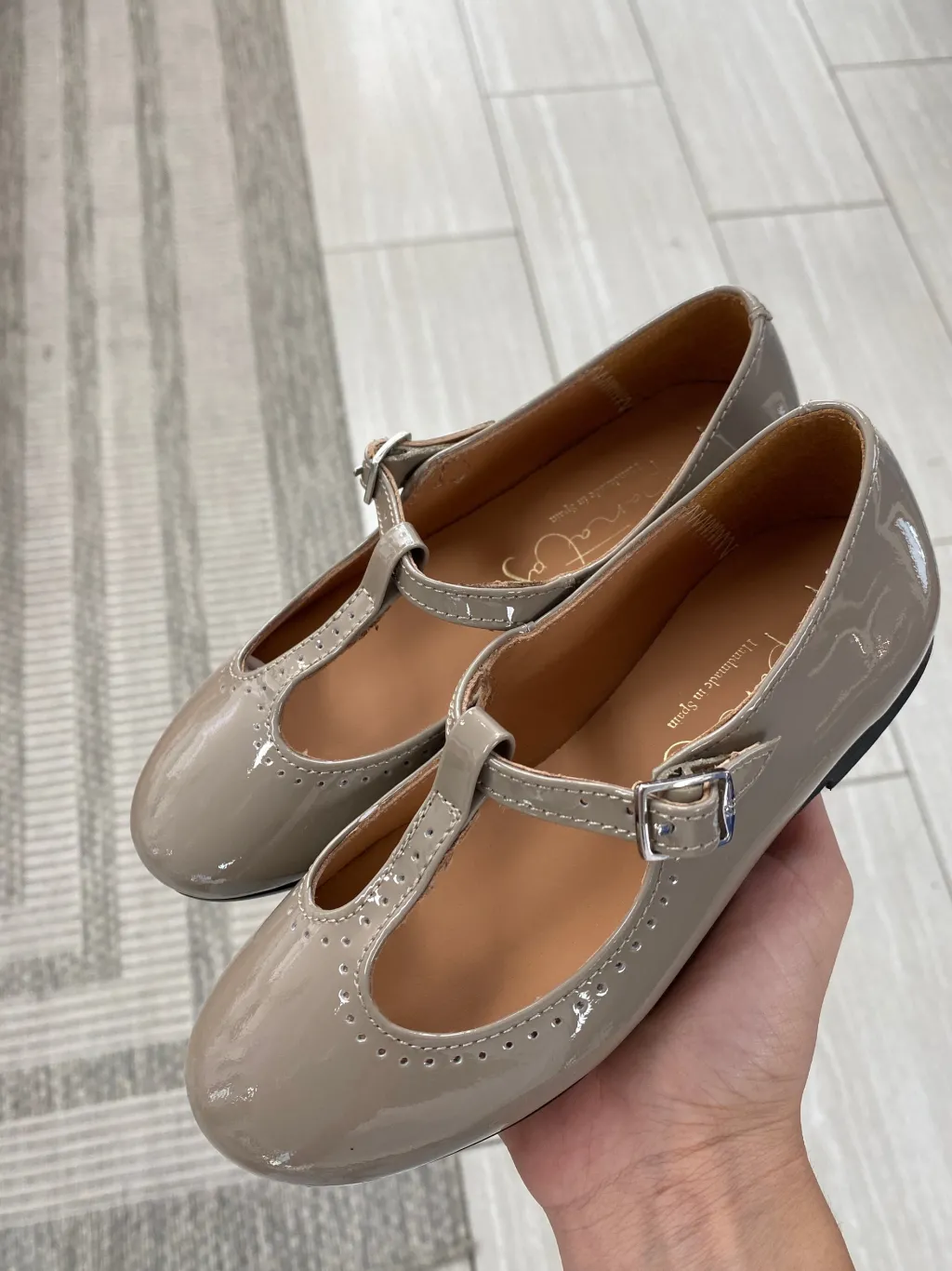 Papanatas Taupe Patent T Strap Mary Jane Online