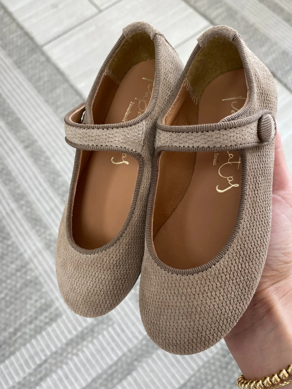 Papanatas Taupe Textured Mary Jane Fashion