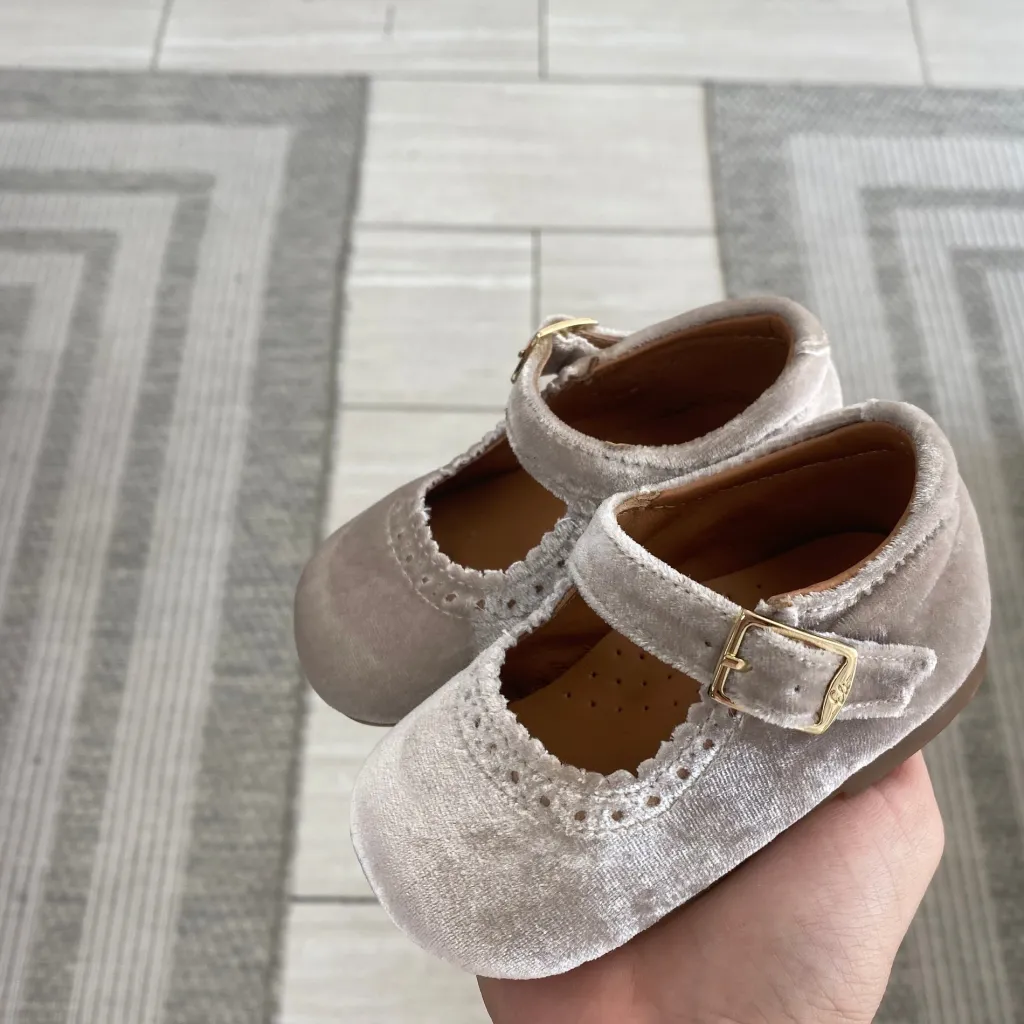 Papanatas Taupe Velvet Baby Shoe Online