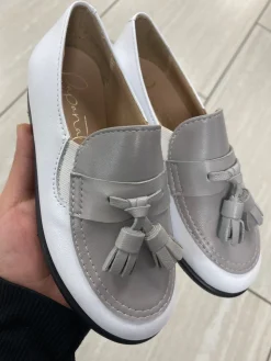 Papanatas White and Gray Tassel Loafer Clearance