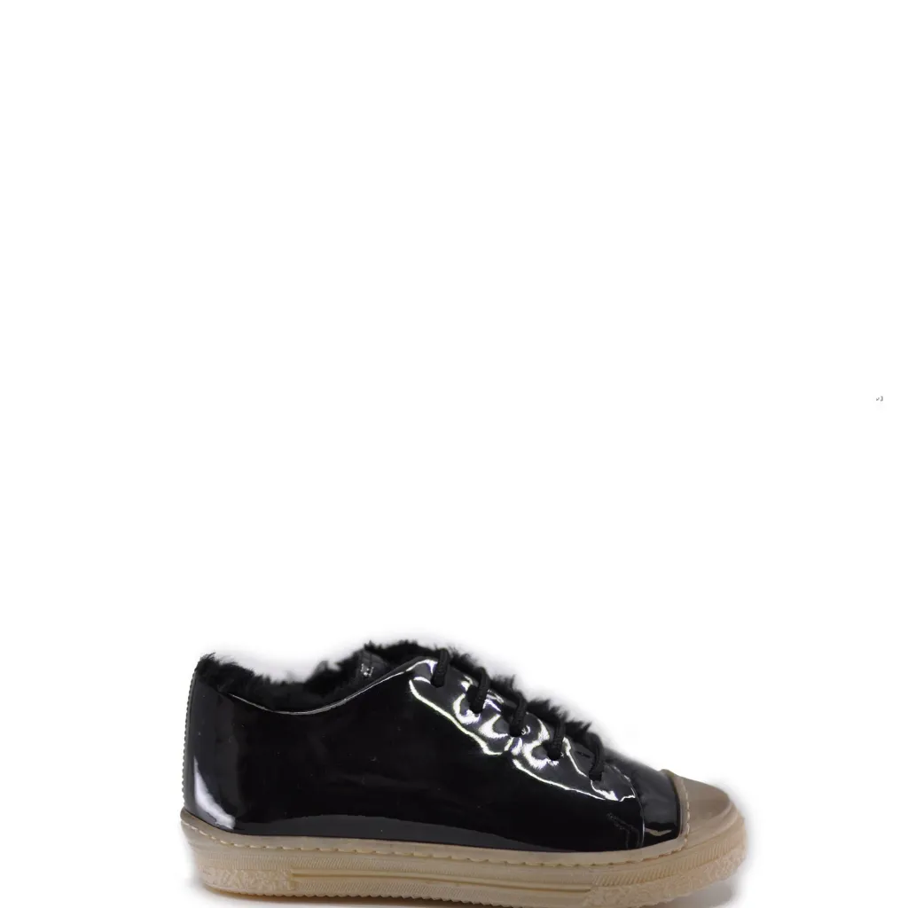 PèPè Pepe Black Patent Fur Sneaker Clearance