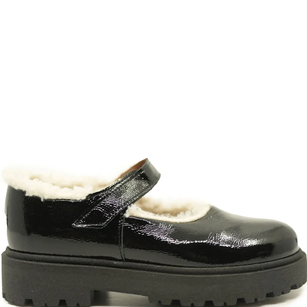 PèPè Pepe Black Patent Shearling Chunky Mary Jane Best