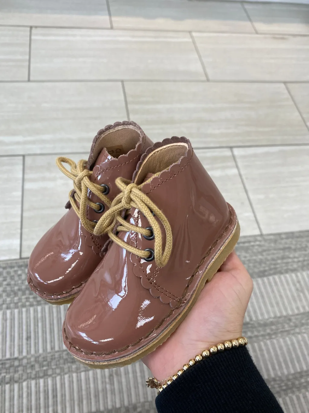 Petit Nord Rose Clay Patent Baby Bootie New